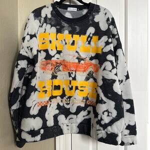 Skull House Sweatshirt Bleach Dye Custom Rides Graphic Pullover